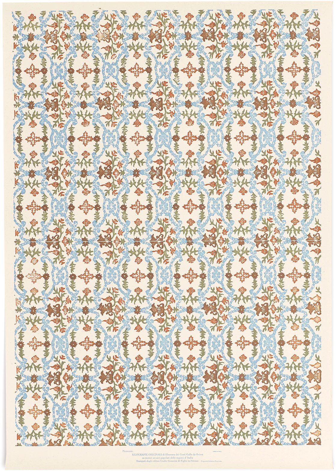Italian Woodblock Paper Sheet, Piedmont