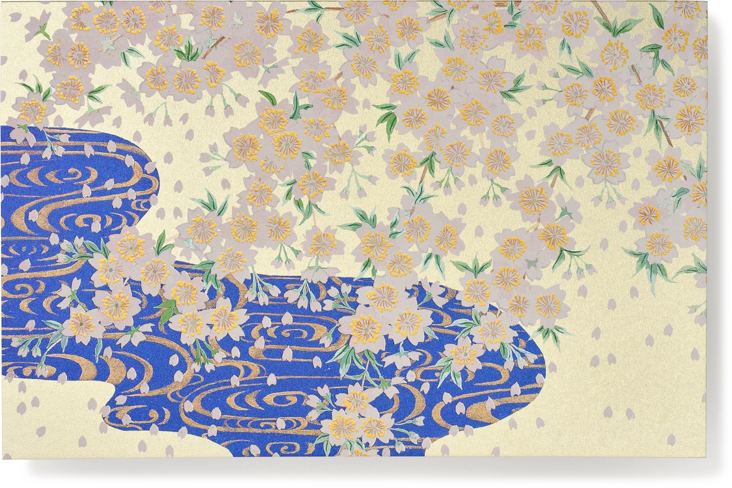 Matte Gold Blossoms over Water Greeting Card