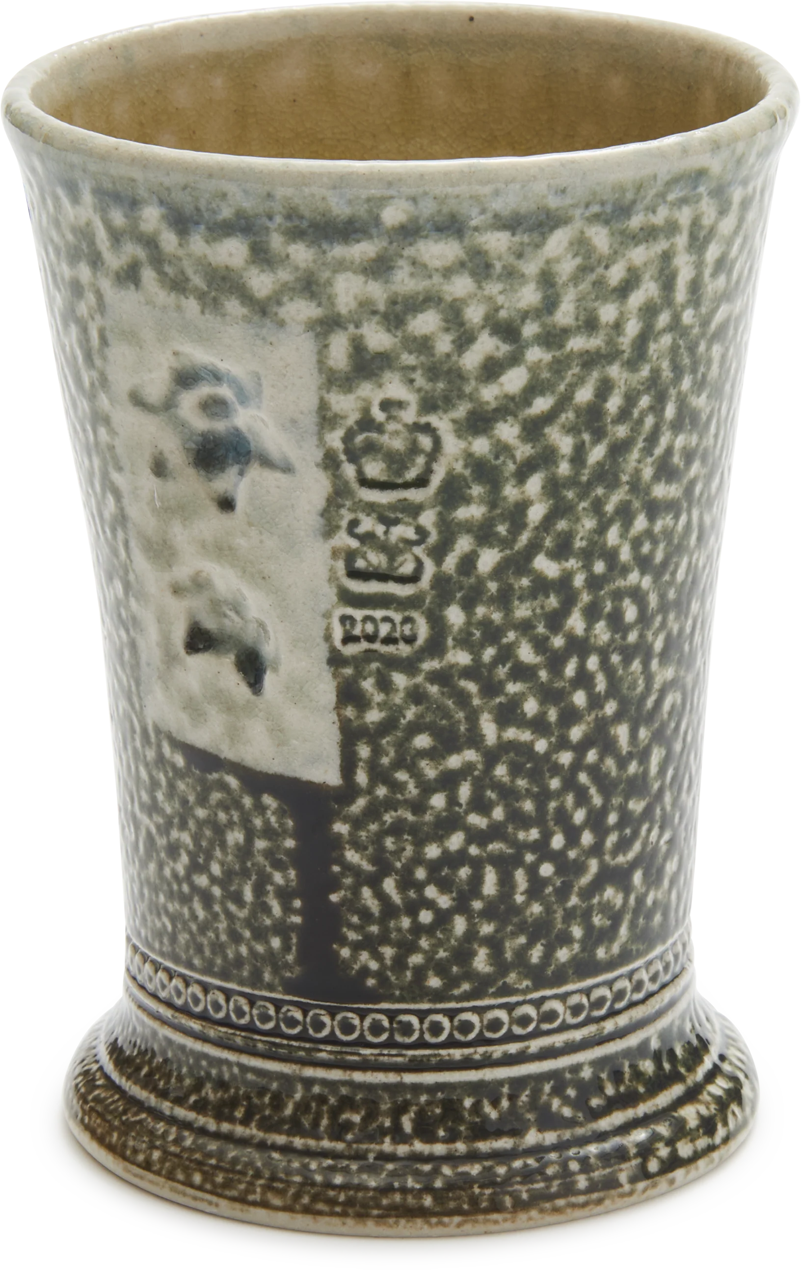 Steve Harrison Ceramic Desk Cup, No.140 Green Stoneware with Sunflowers