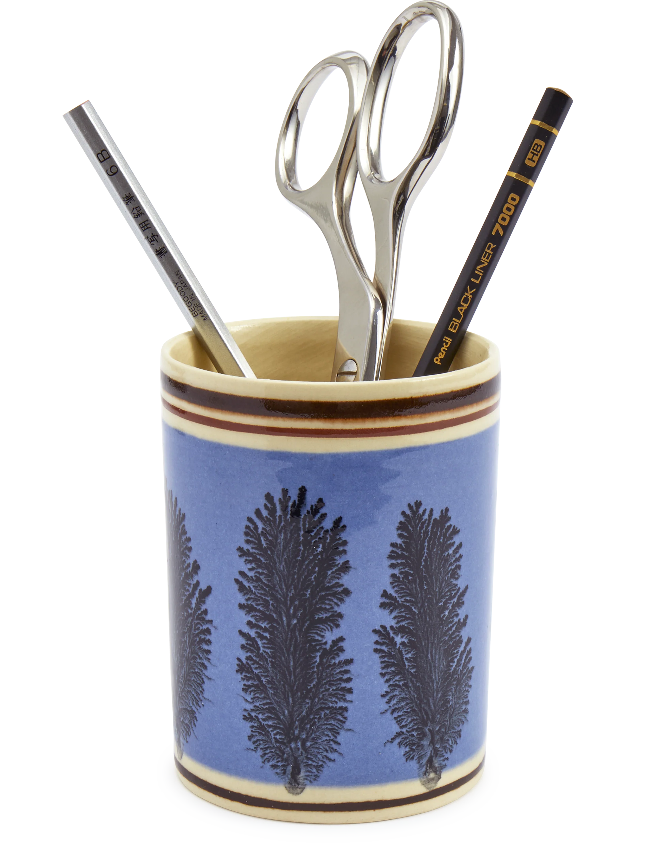 Blue Mochaware Ceramic Pen Pot, 'Seaweed'