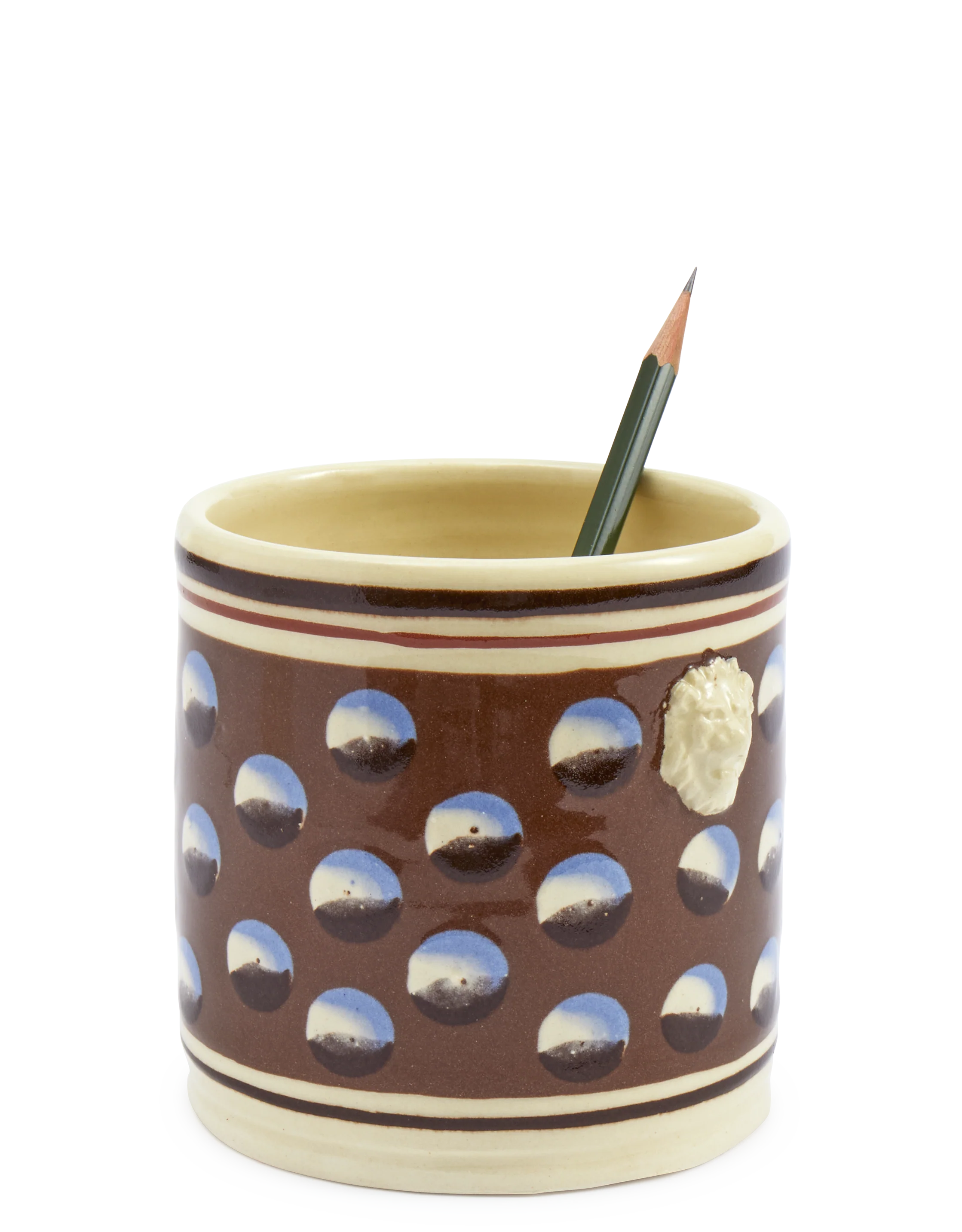 Brown Mochaware Ceramic Pen Pot, 'Cat Eye'