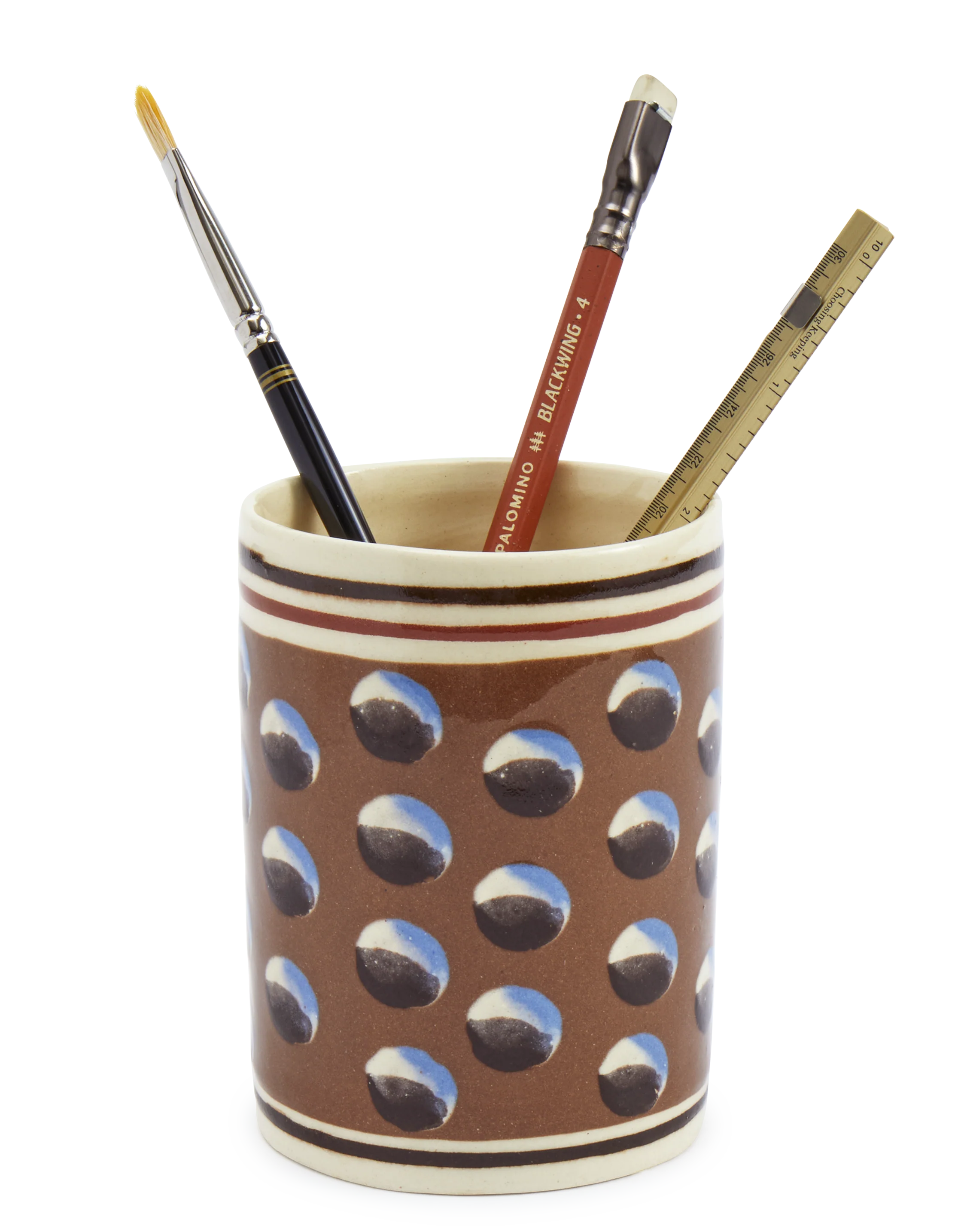 Brown Mochaware Ceramic Pen Pot, 'Cat Eye' - Image 2