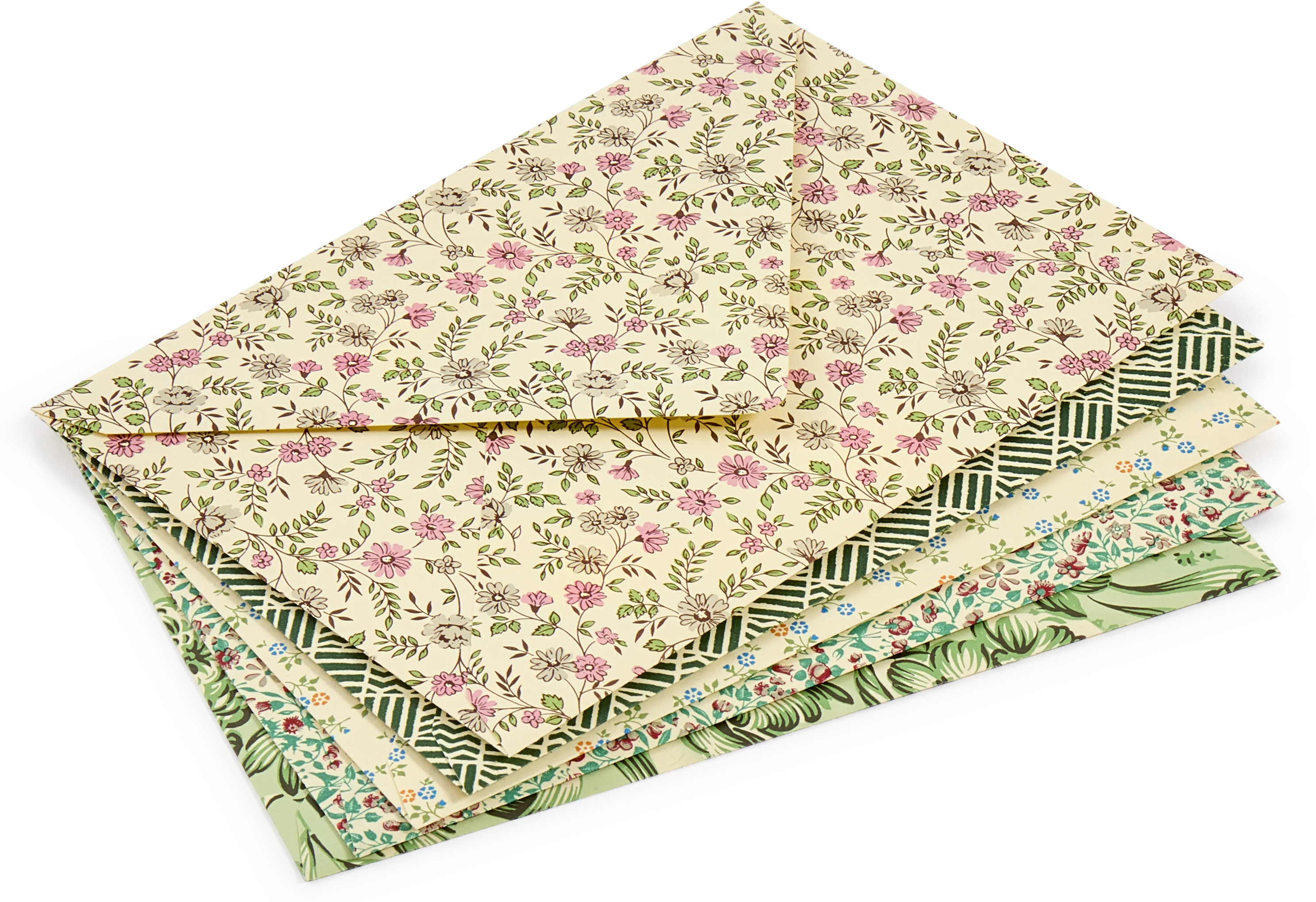 Decorative Patterned Gummed Envelopes, Greens