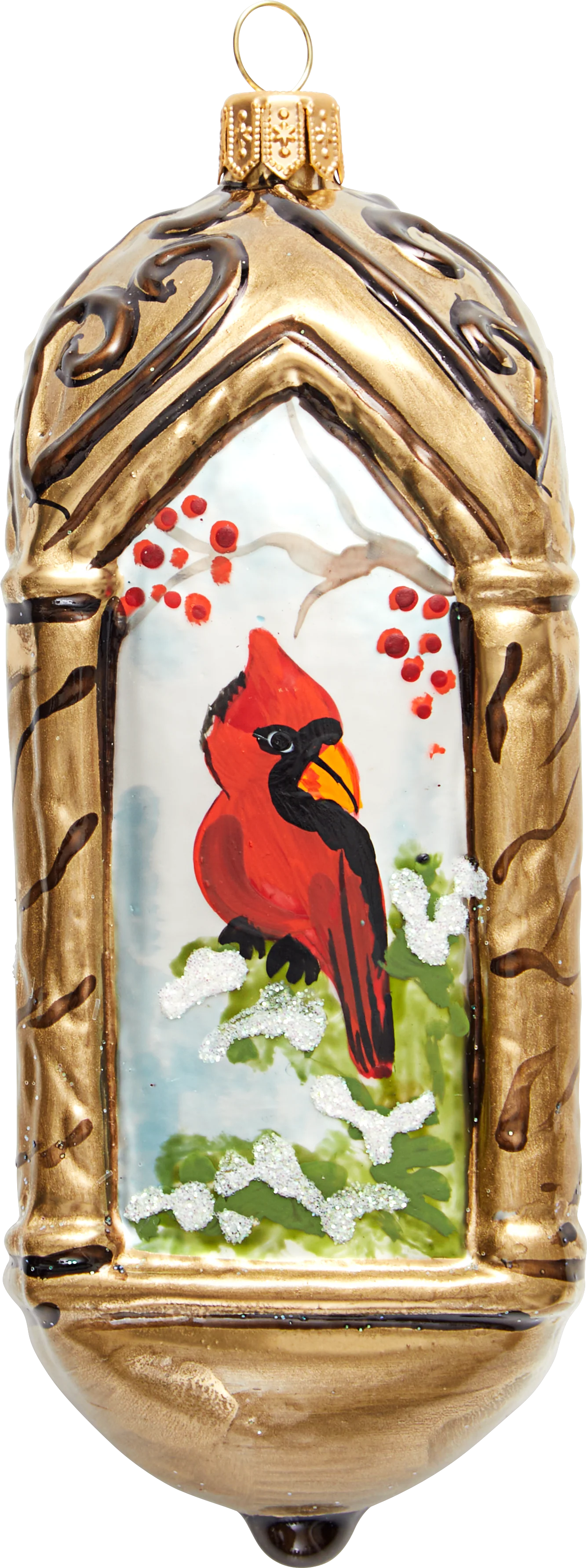 Cardinal Lantern Glass Ornament