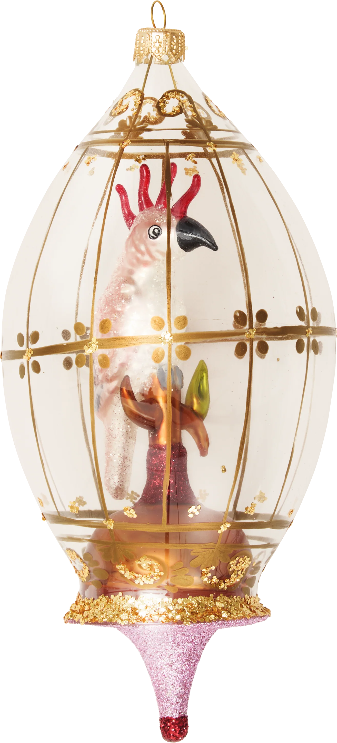 Pink Parrot in a Globe Glass Ornament