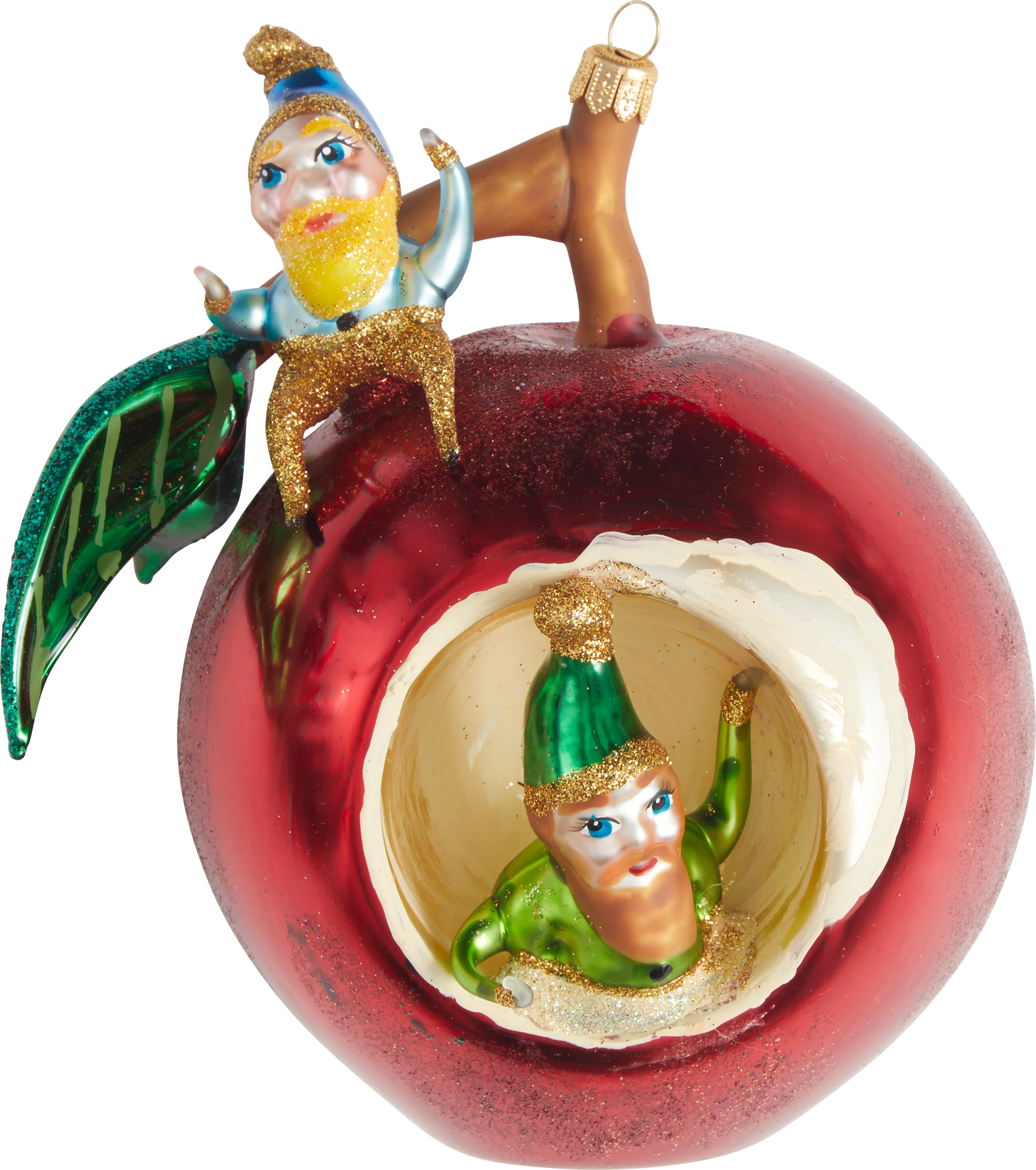 Shiny Apple with Gnomes Glass Ornament