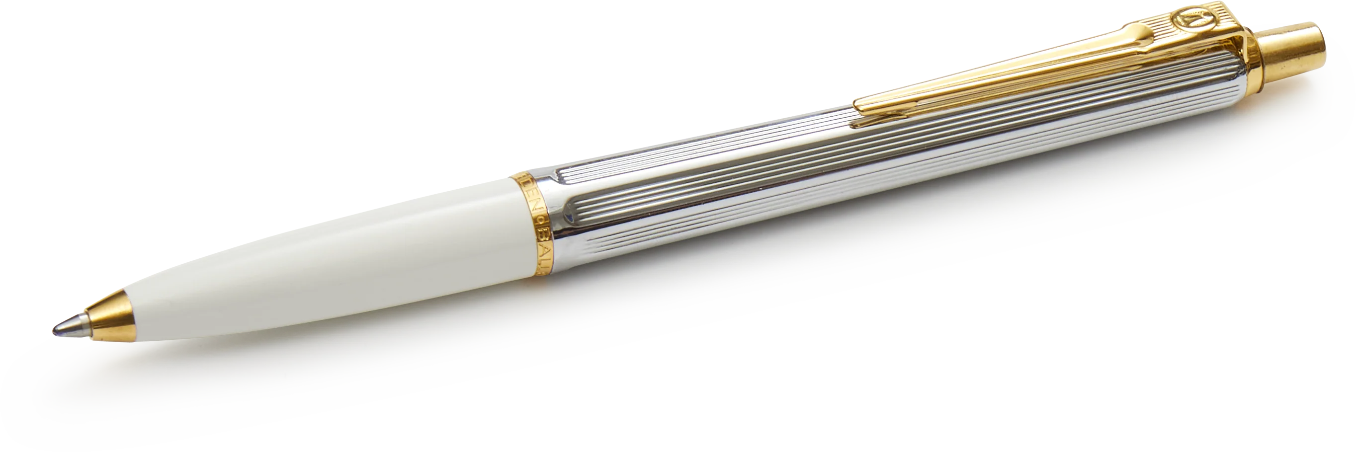 Chrome and Gold Swedish Postwar 1945 Ballpoint Pen, White