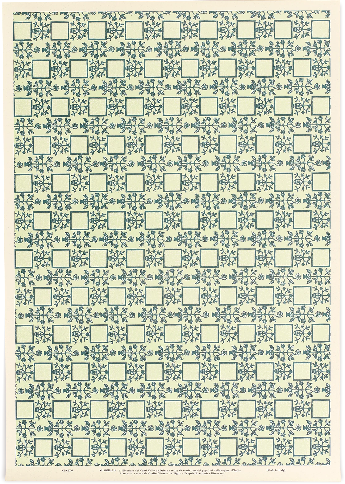 Italian Woodblock Paper Sheet, Venice in Green