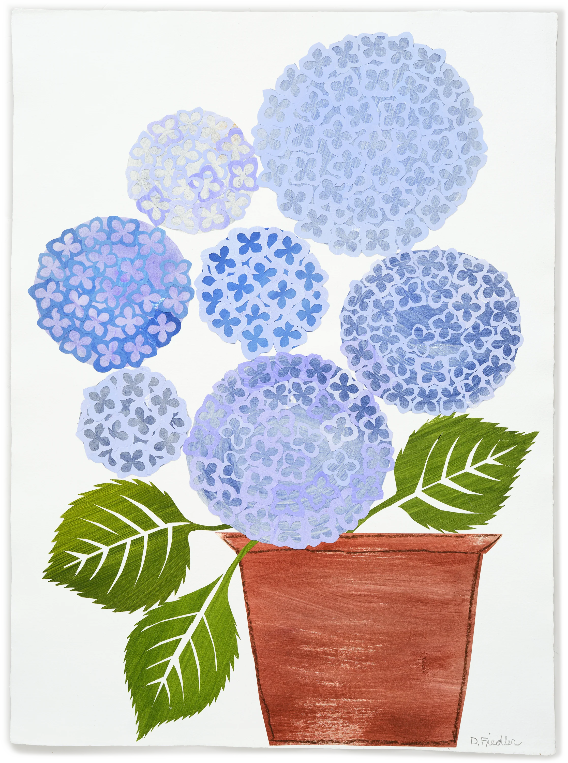 Denise Fiedler Floral Collage - 7 Lavender Blue Hydrangea in Pot