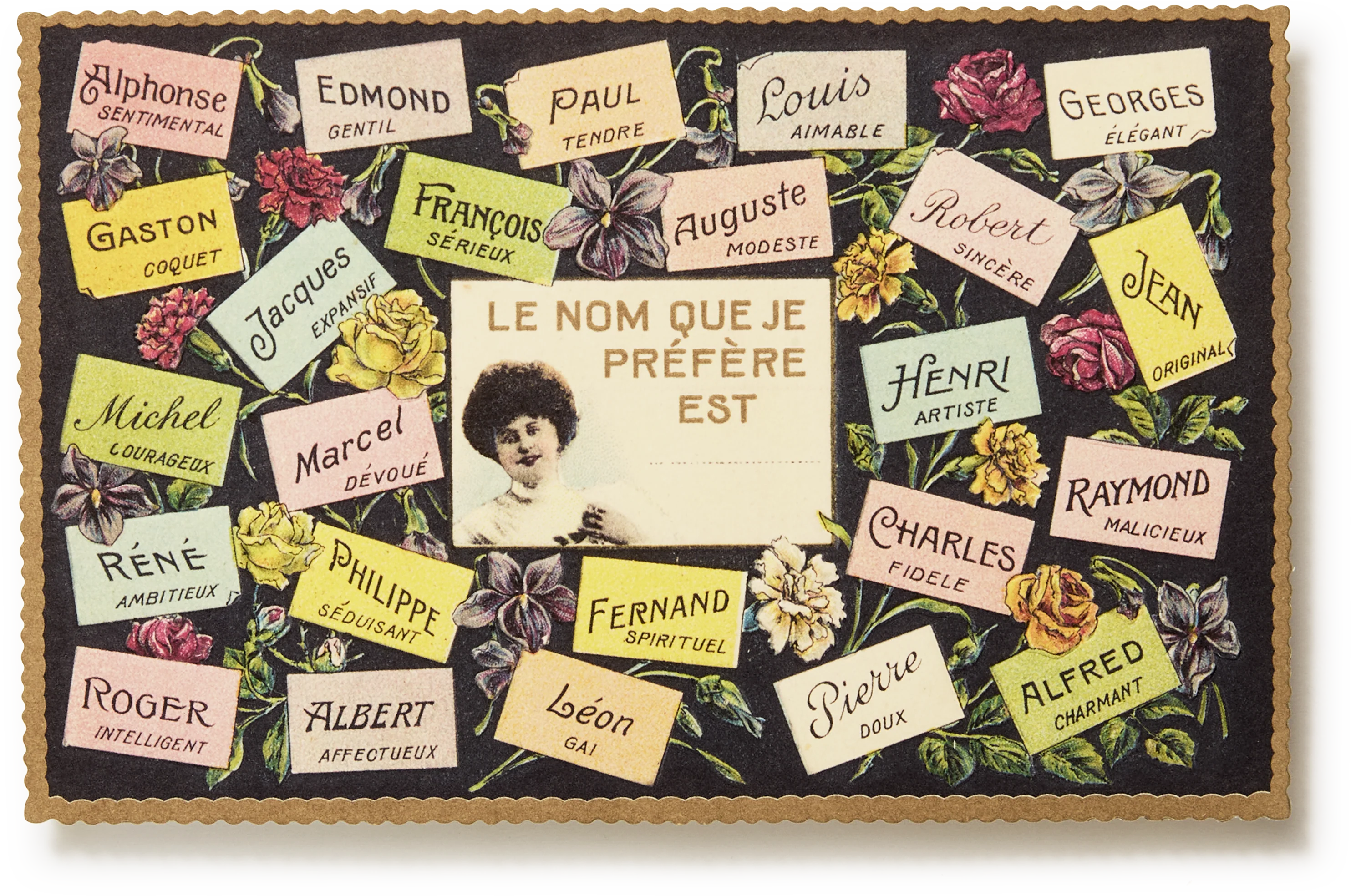 Embossed Nostalgic Postcard, Boy Names