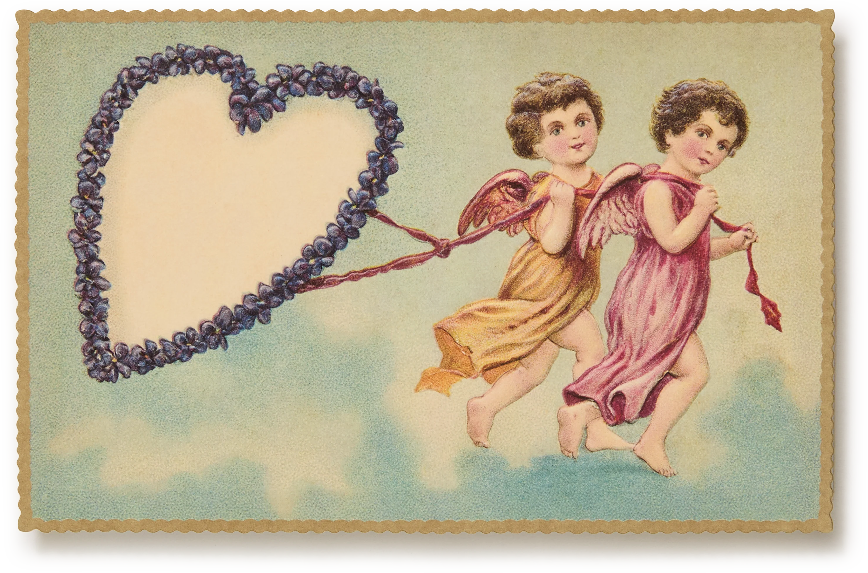 Embossed Nostalgic Postcards, Cherubs with Heart