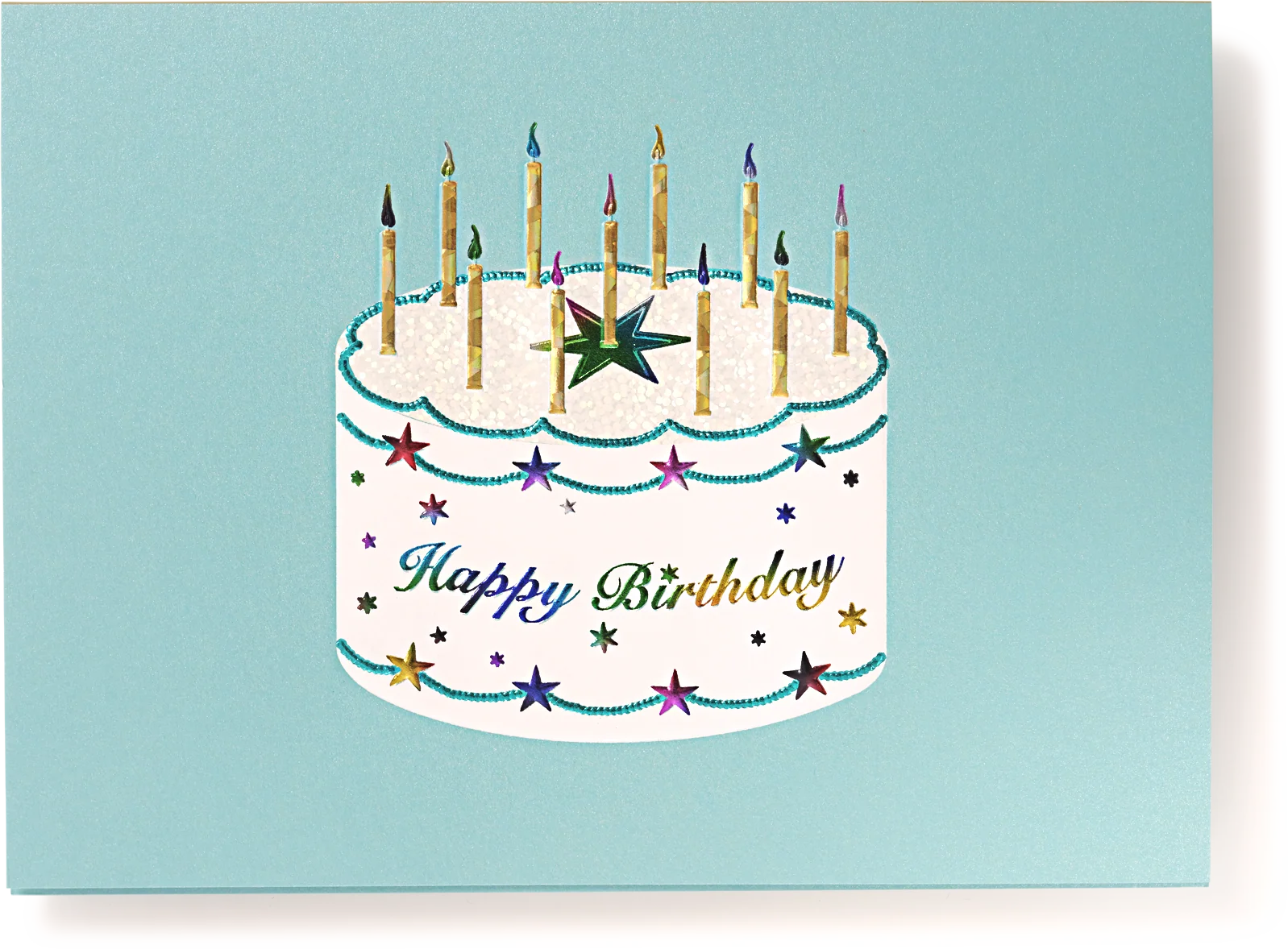 Engraved Blue Birthday Cake and Candles Greeting Card