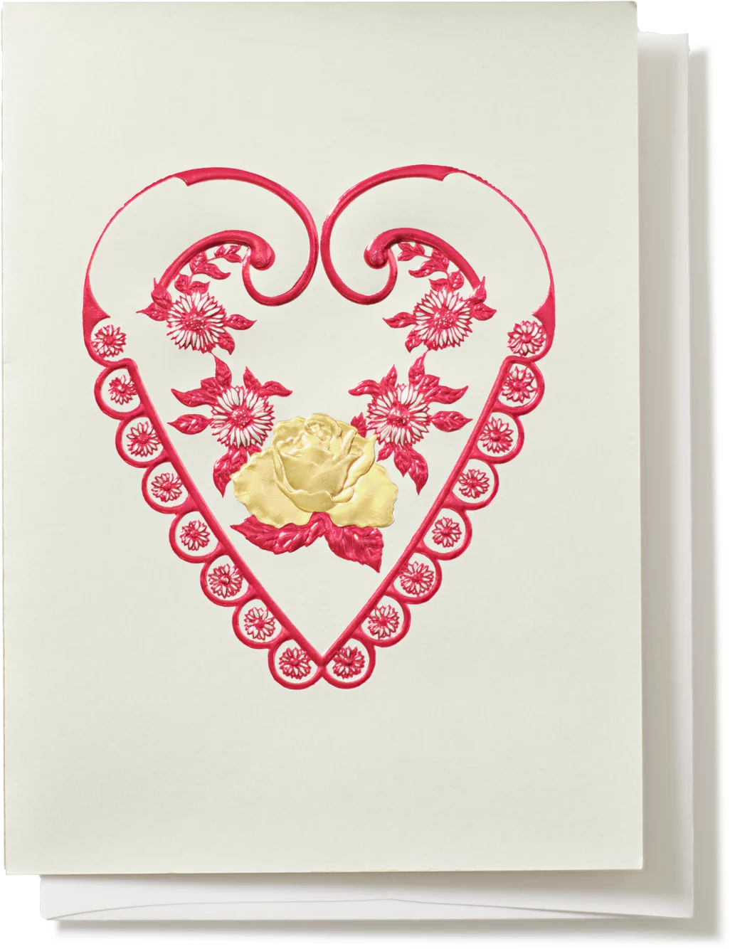 Engraved Lace Heart with Roses Greeting Card