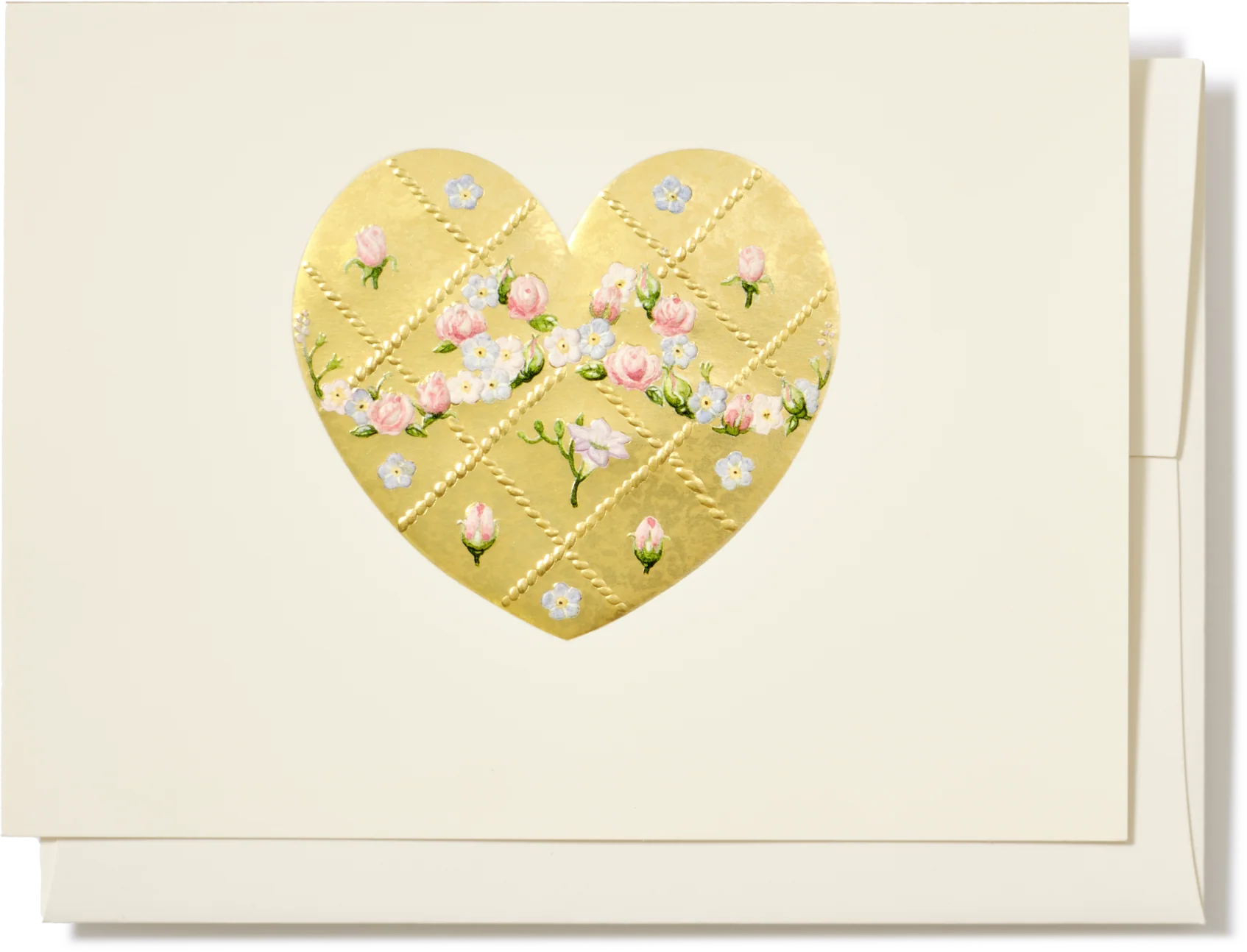 Engraved Quilted Gold Heart with Roses Greeting Card