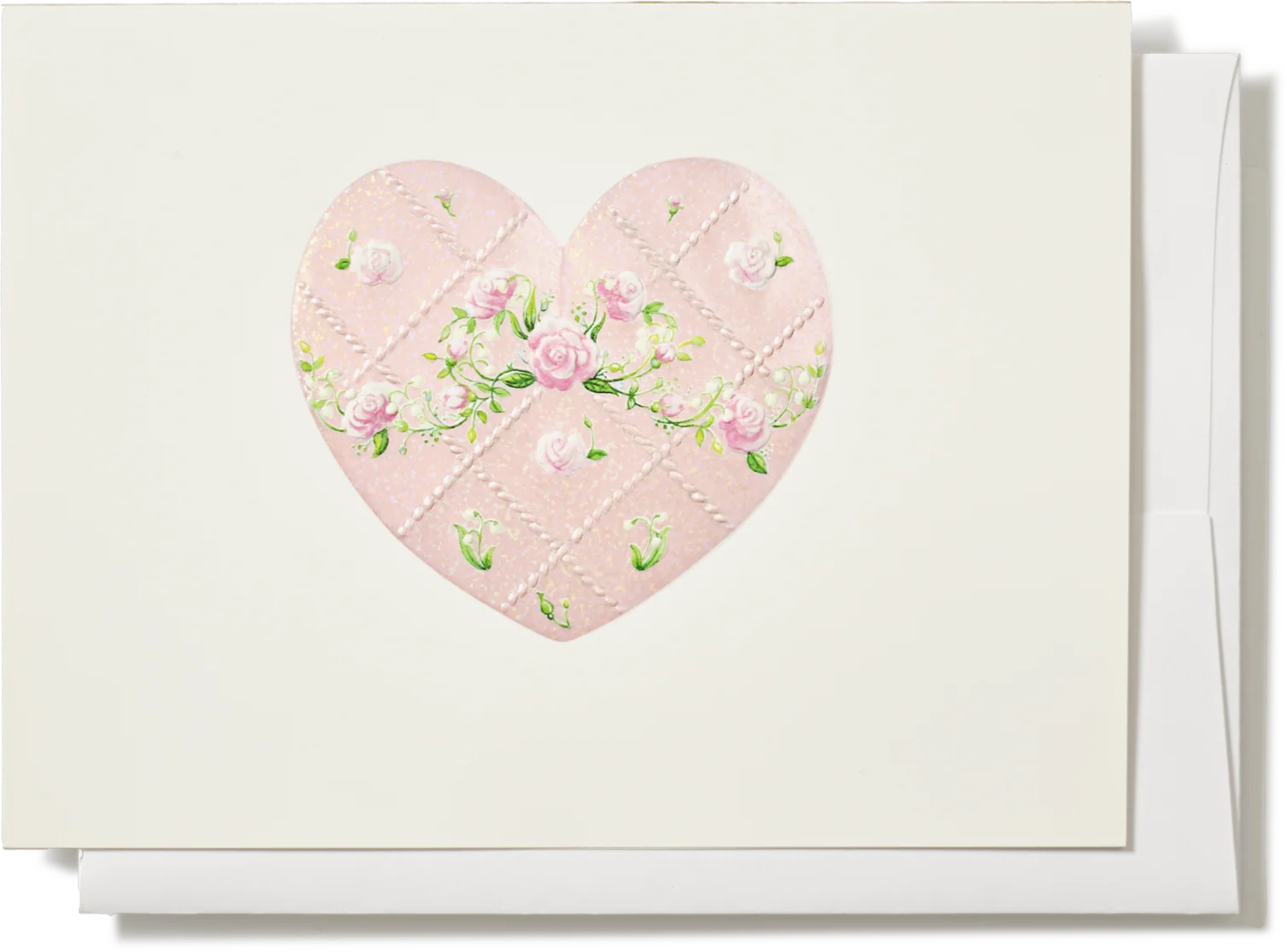 Engraved Quilted Pink Heart with Roses Greeting Card
