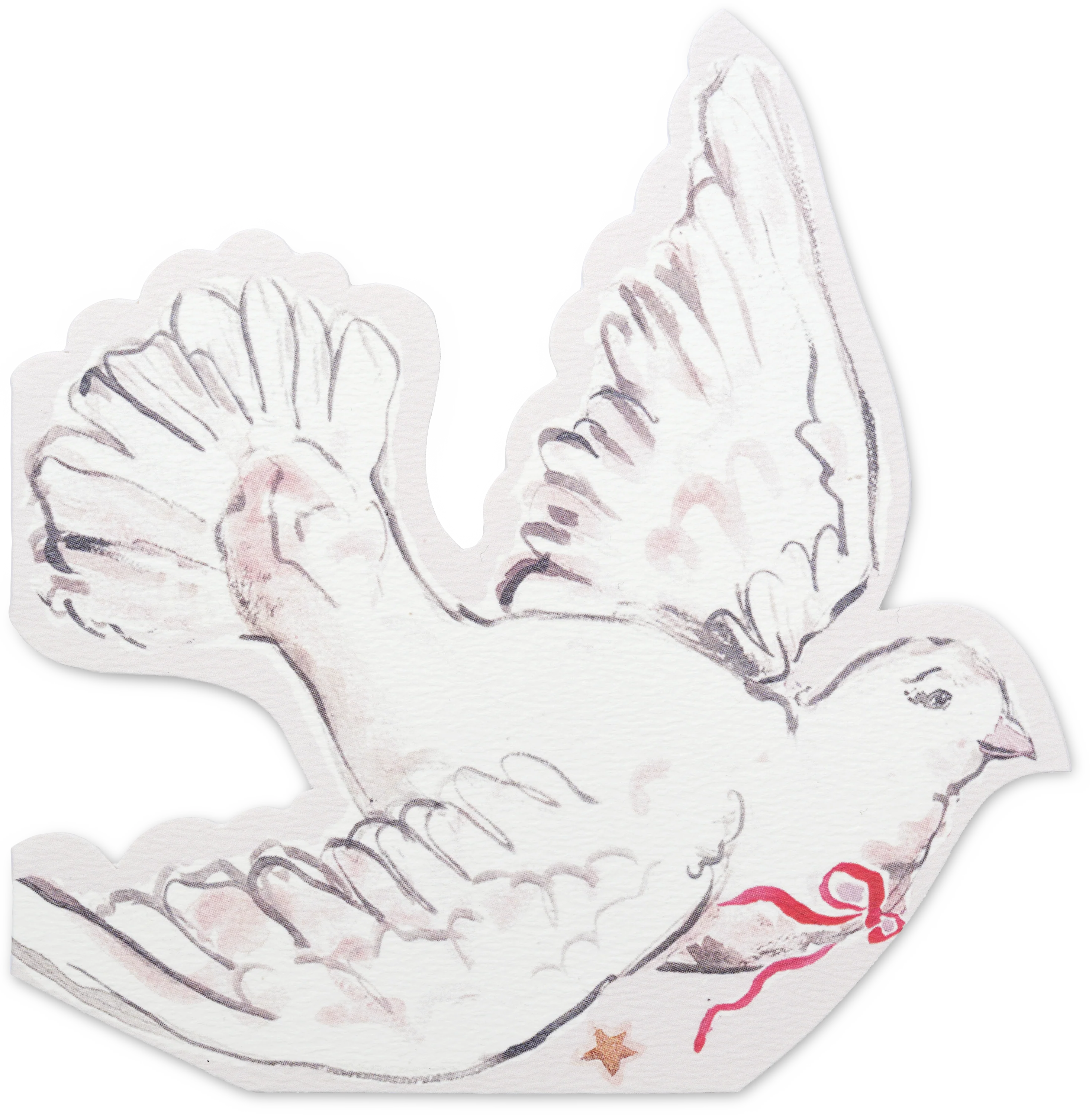 Illustrated Watercolour Die Cut Greeting Card, Dove with Ribbon