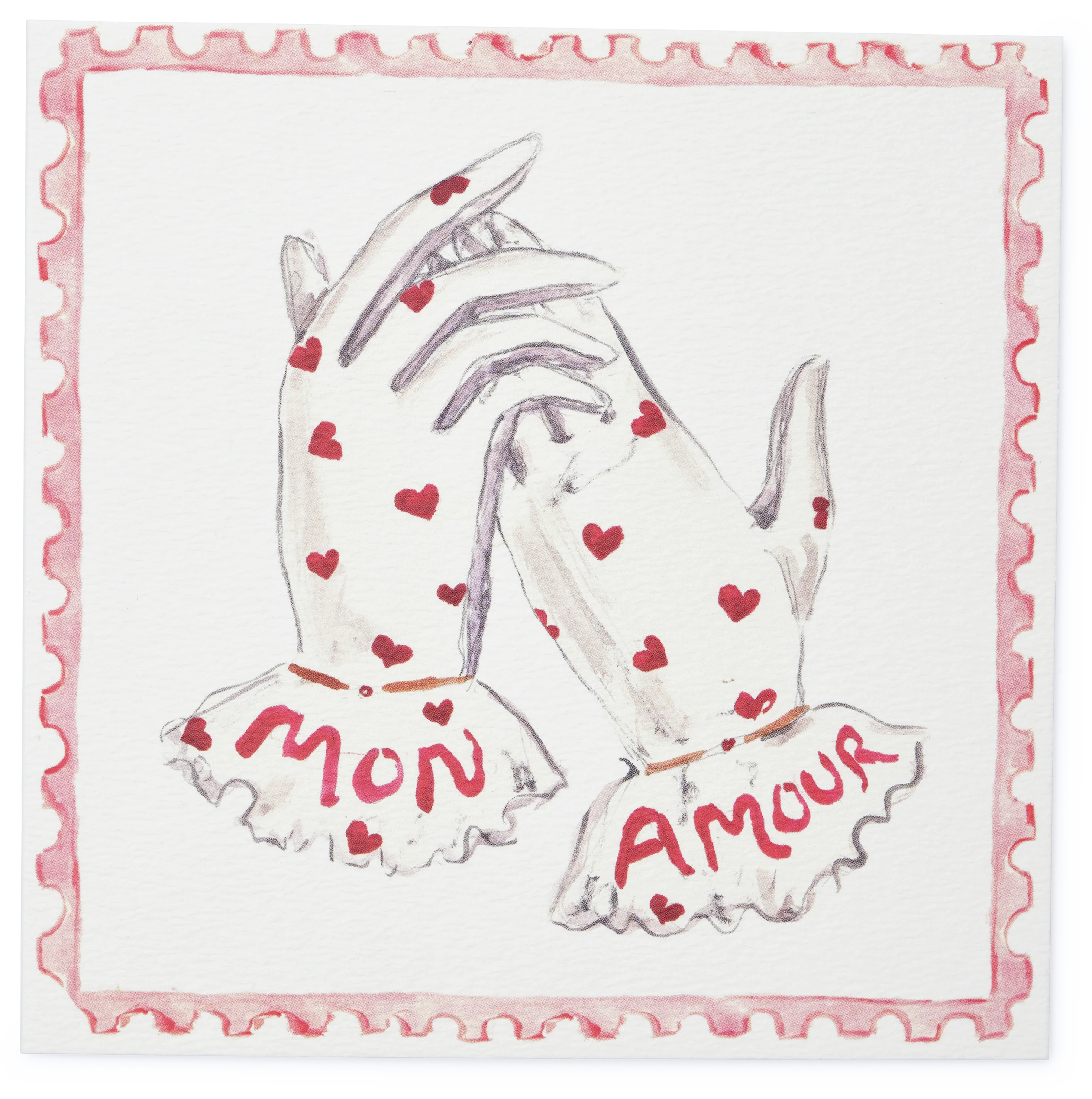 Illustrated Watercolour Square Greeting Card, Mon Amour Gloves