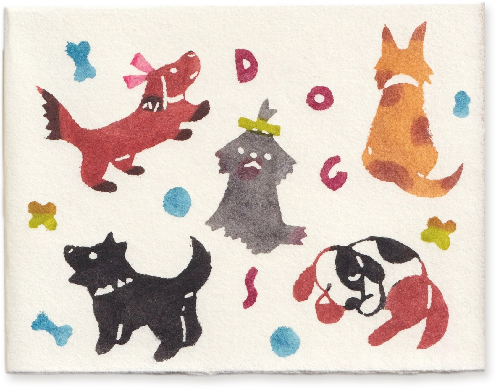 Katazome Greeting Card, Dogs
