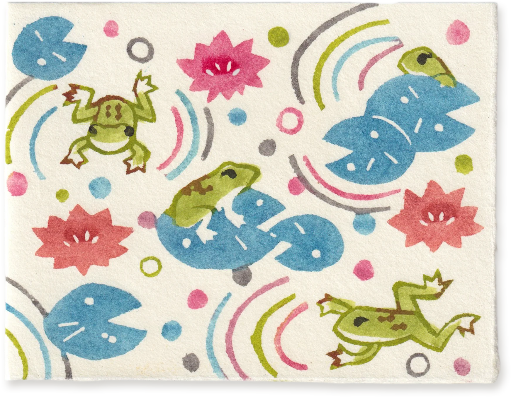 Katazome Greeting Card, Frogs