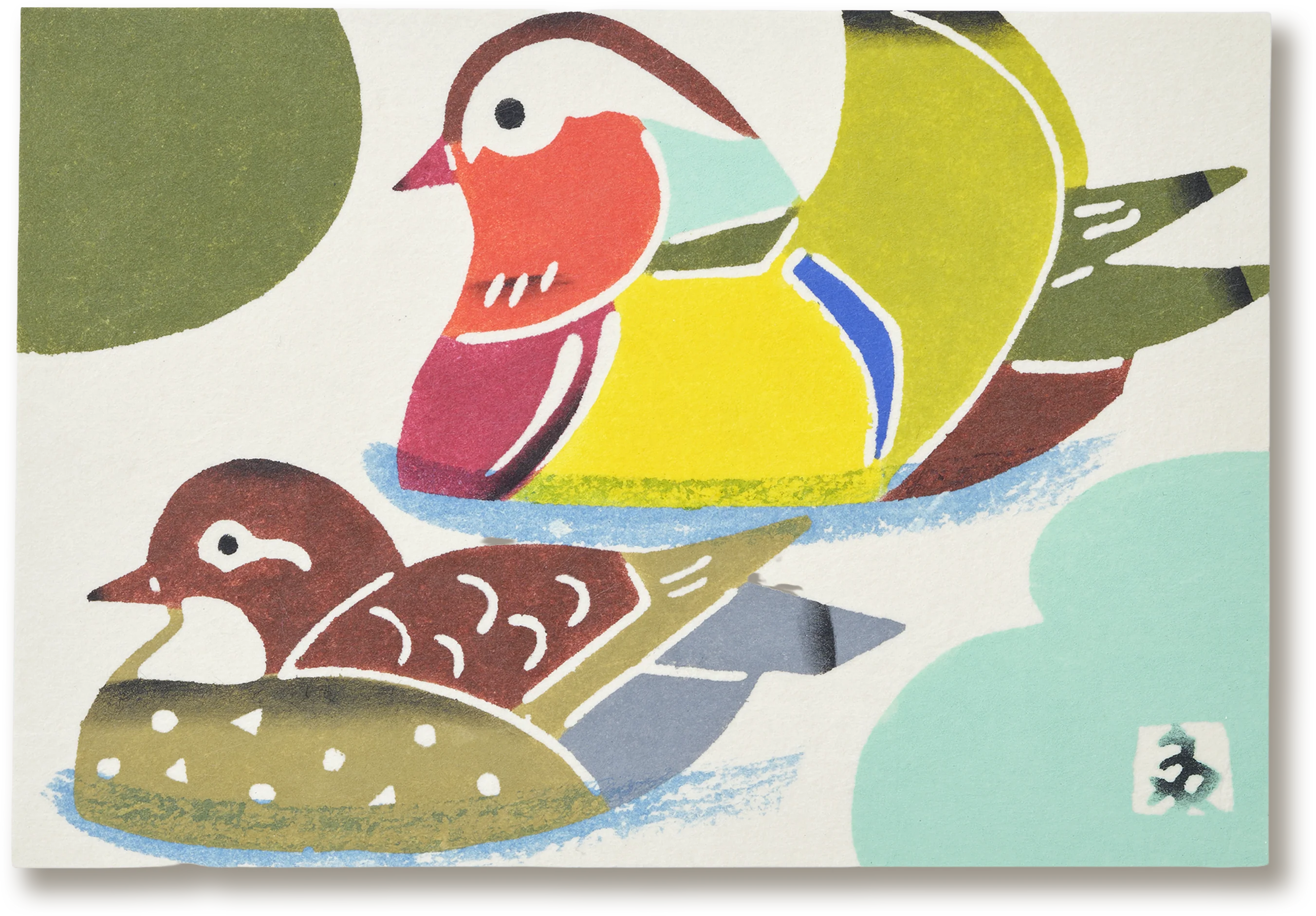 Katazome Postcard, Mandarin Ducks