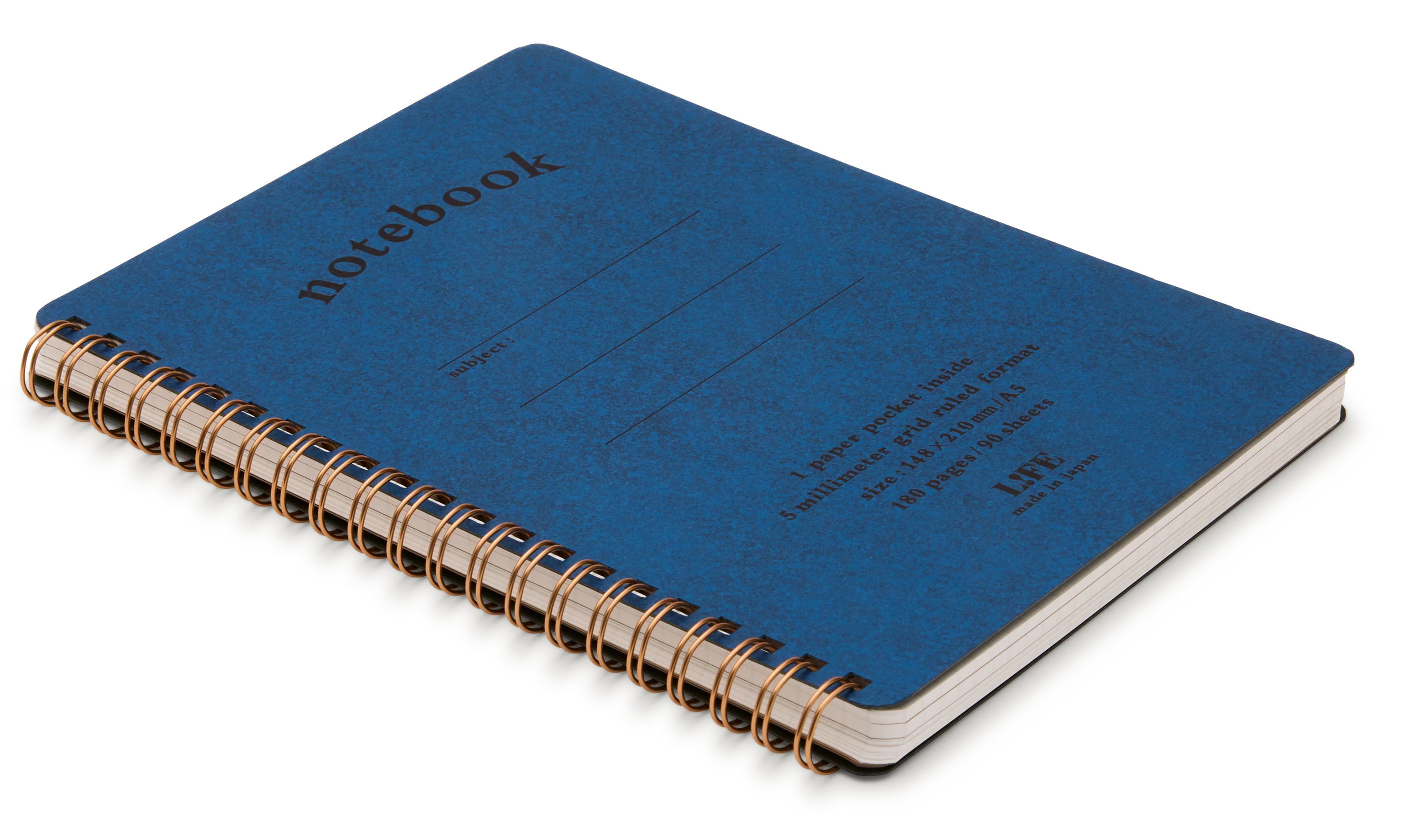 Life Spiral Bound A5 Grid Notebook with Pocket, Blue