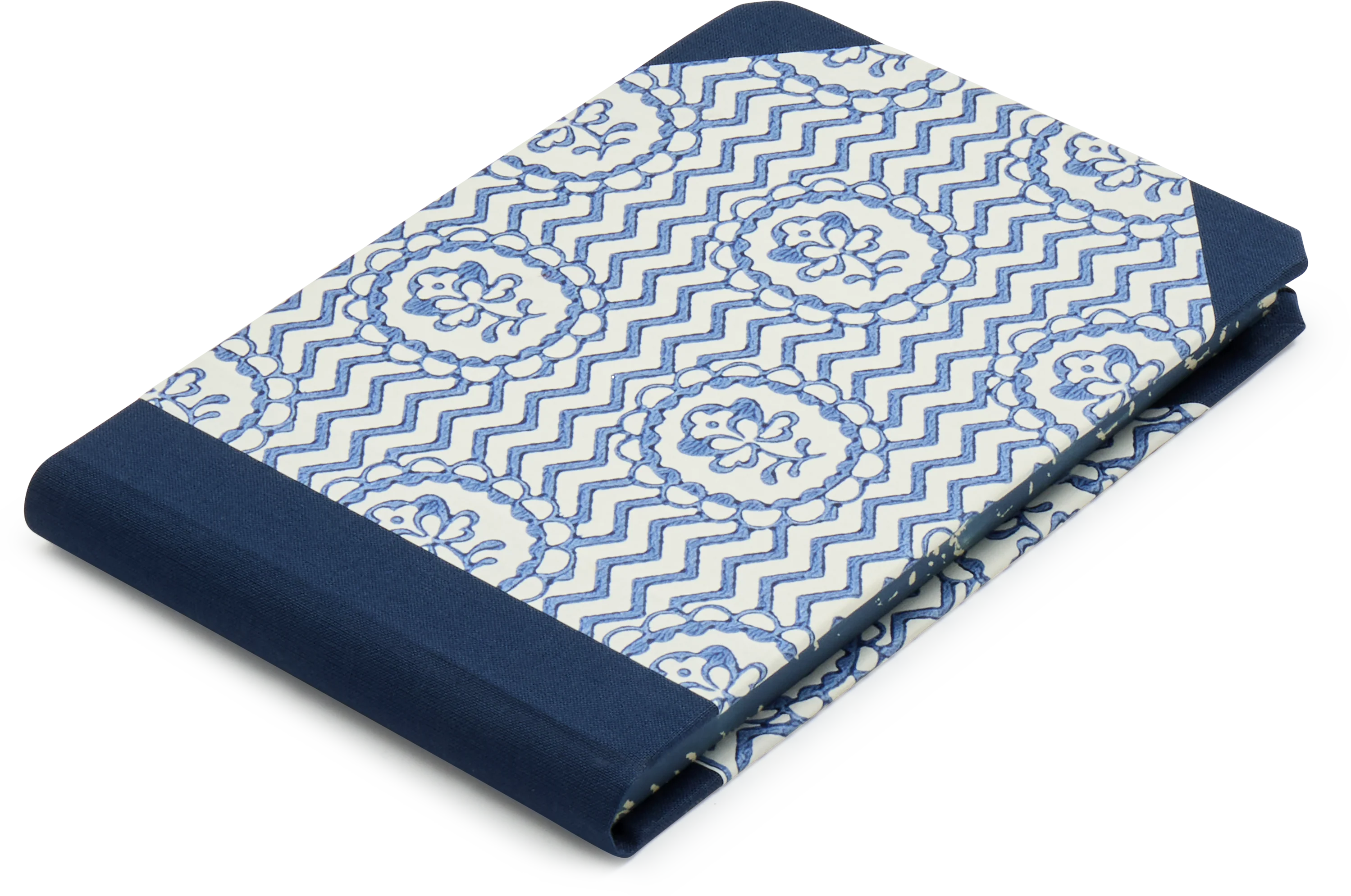 Sewn Bound Woodblock Pocket Sketchbook, Flowers and Chevron