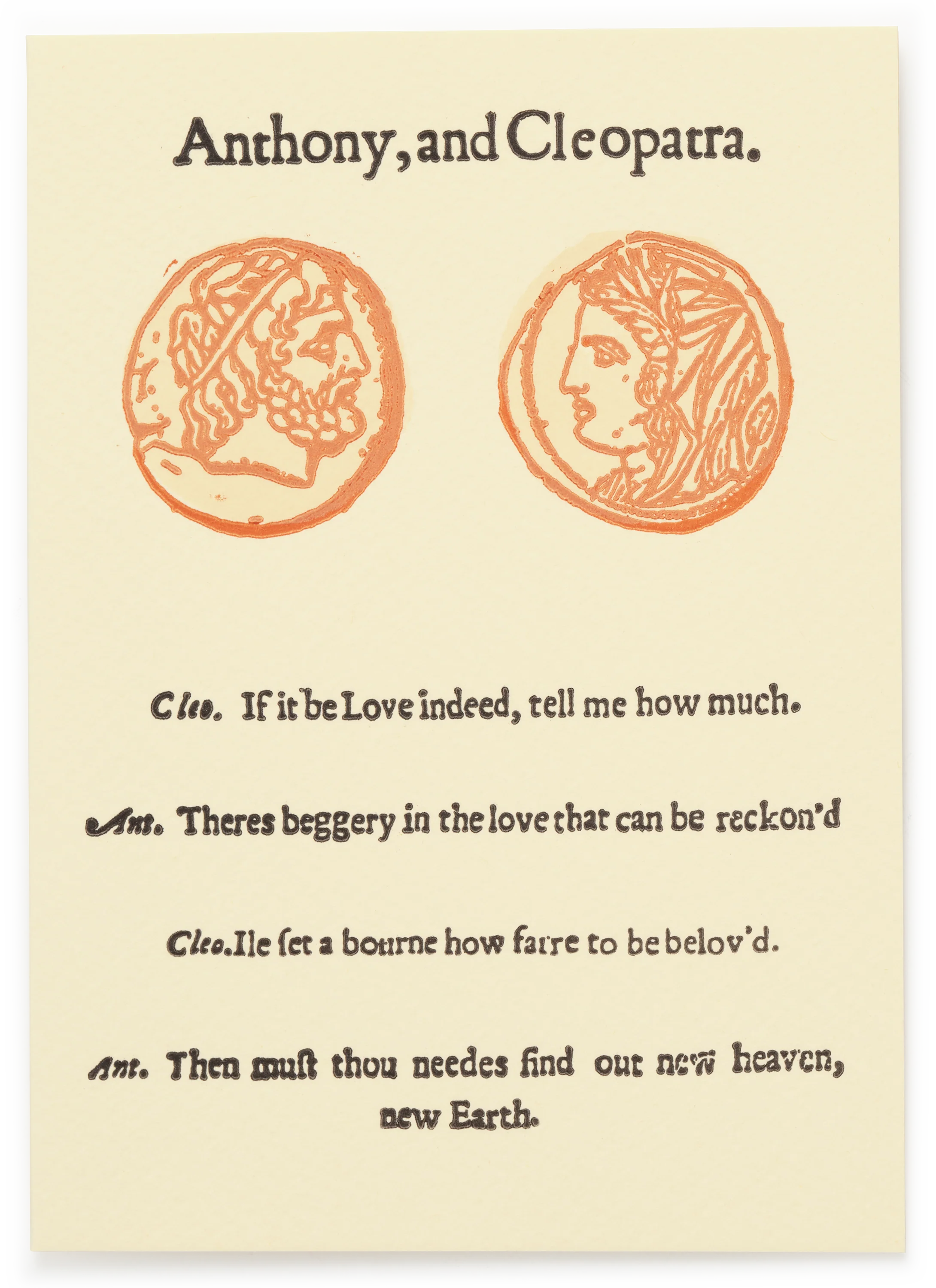 Shakespeare's Letterpress Greeting Card, Antony and Cleopatra