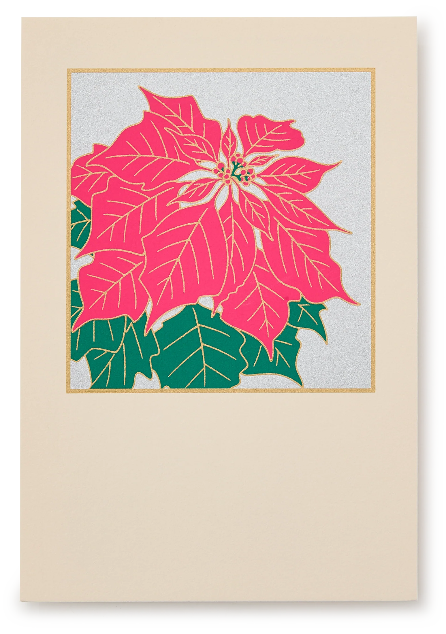 Silk Screen Japanese Postcard, Poinsettia