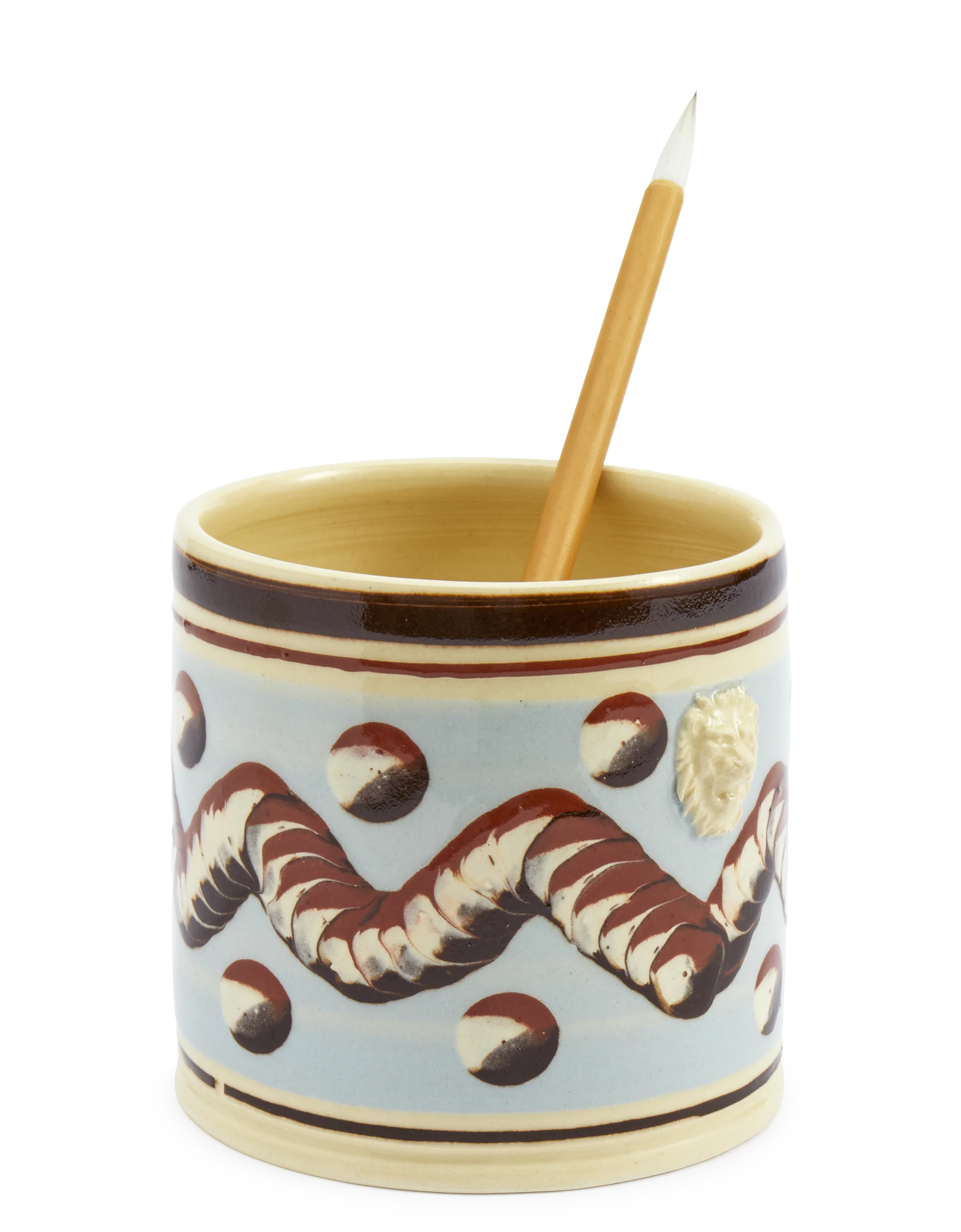 Sky Blue Mochaware Ceramic Pen Pot, 'Earth Worm'