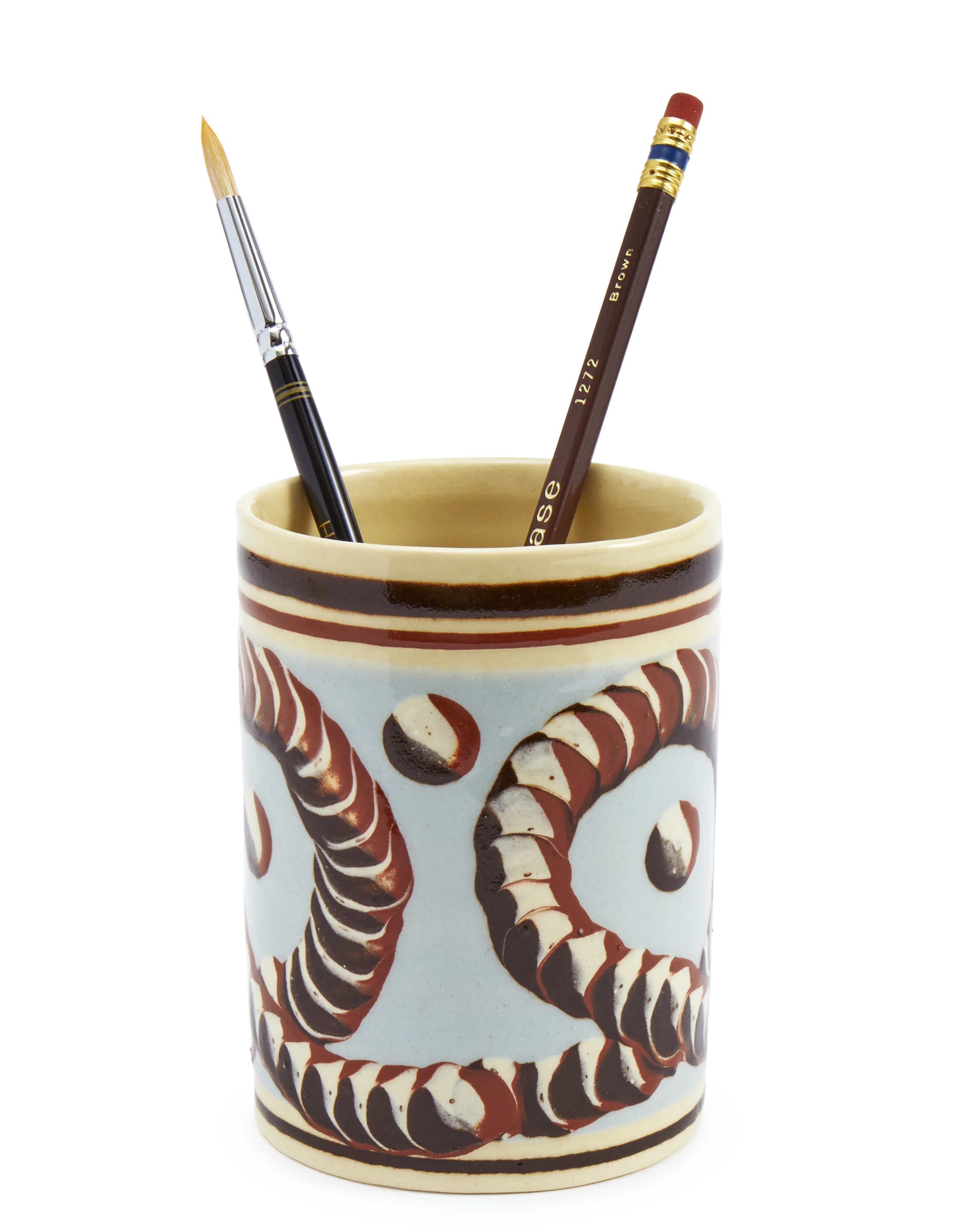 Sky Blue Mochaware Ceramic Pen Pot, 'Earth Worm' - Image 2