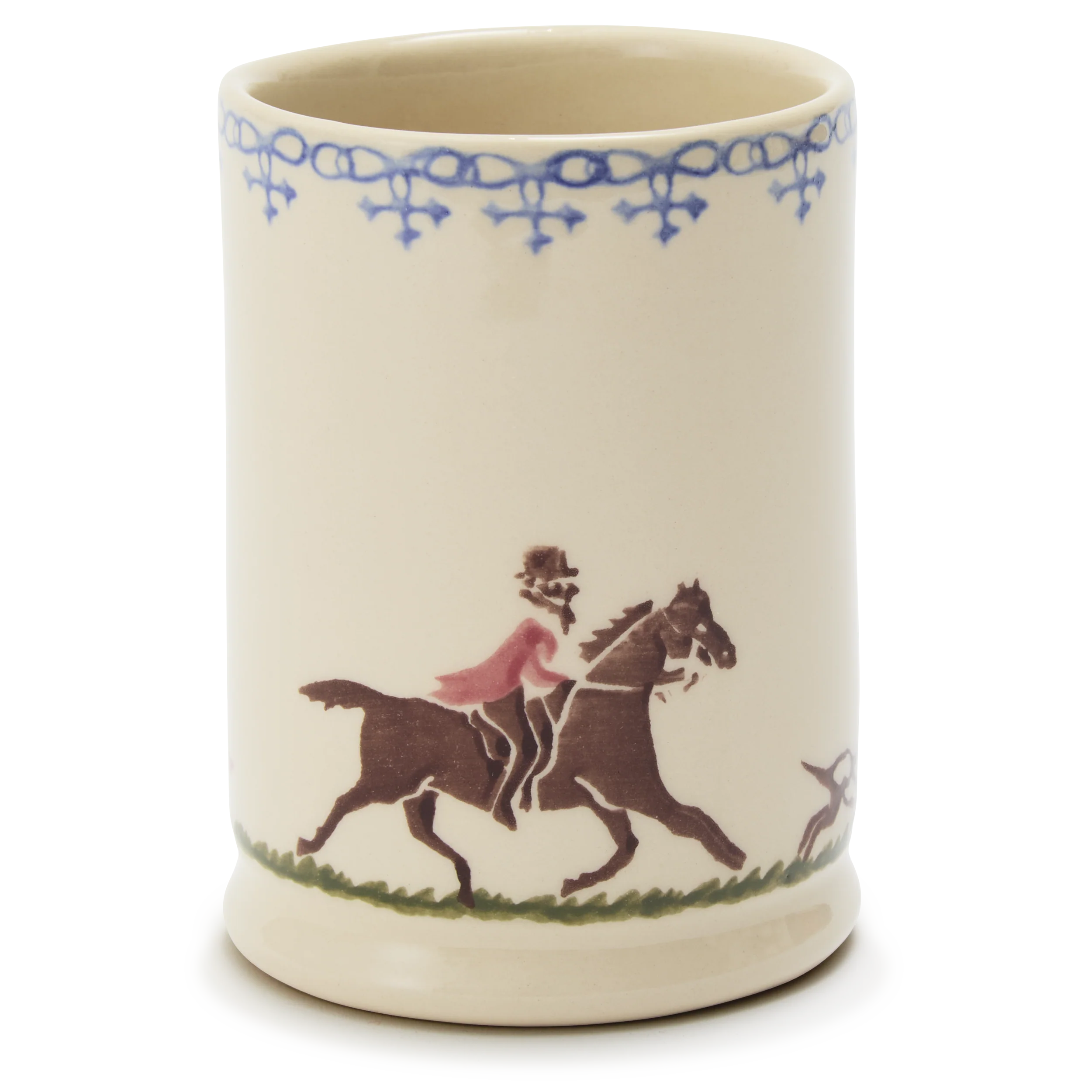 Spongeware Small Ceramic Pen Pot, Fox and Hound