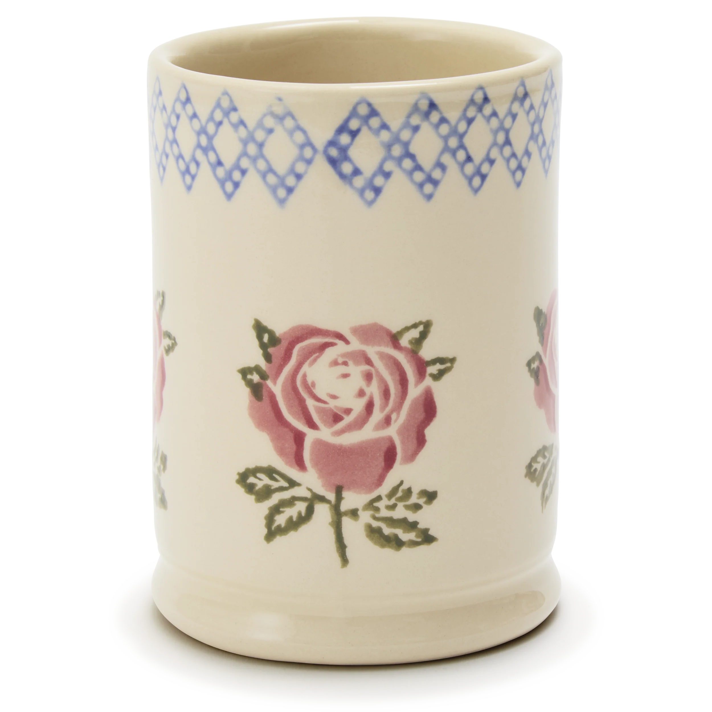 Spongeware Small Ceramic Pen Pot, Tudor Rose