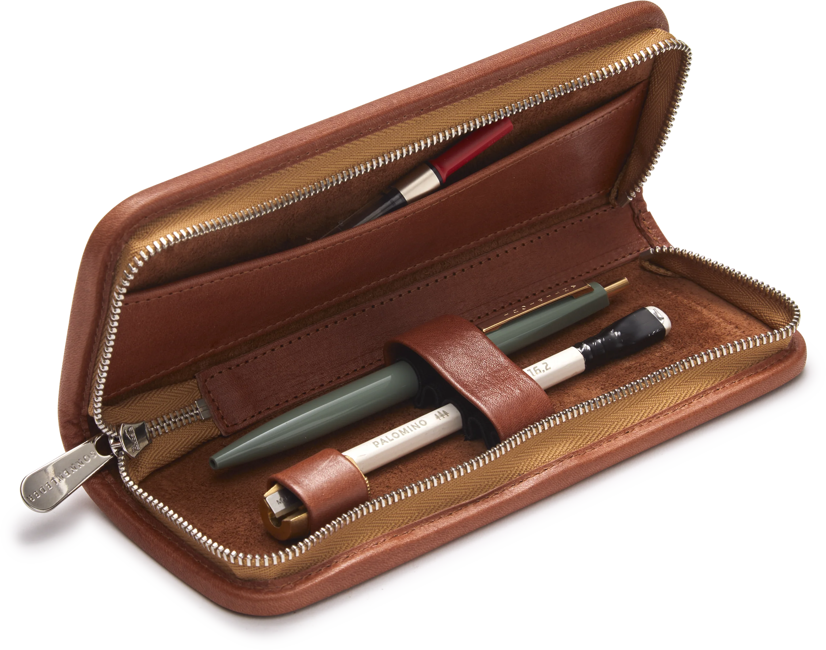 Tan Small Leather Pencil Case - Image 2