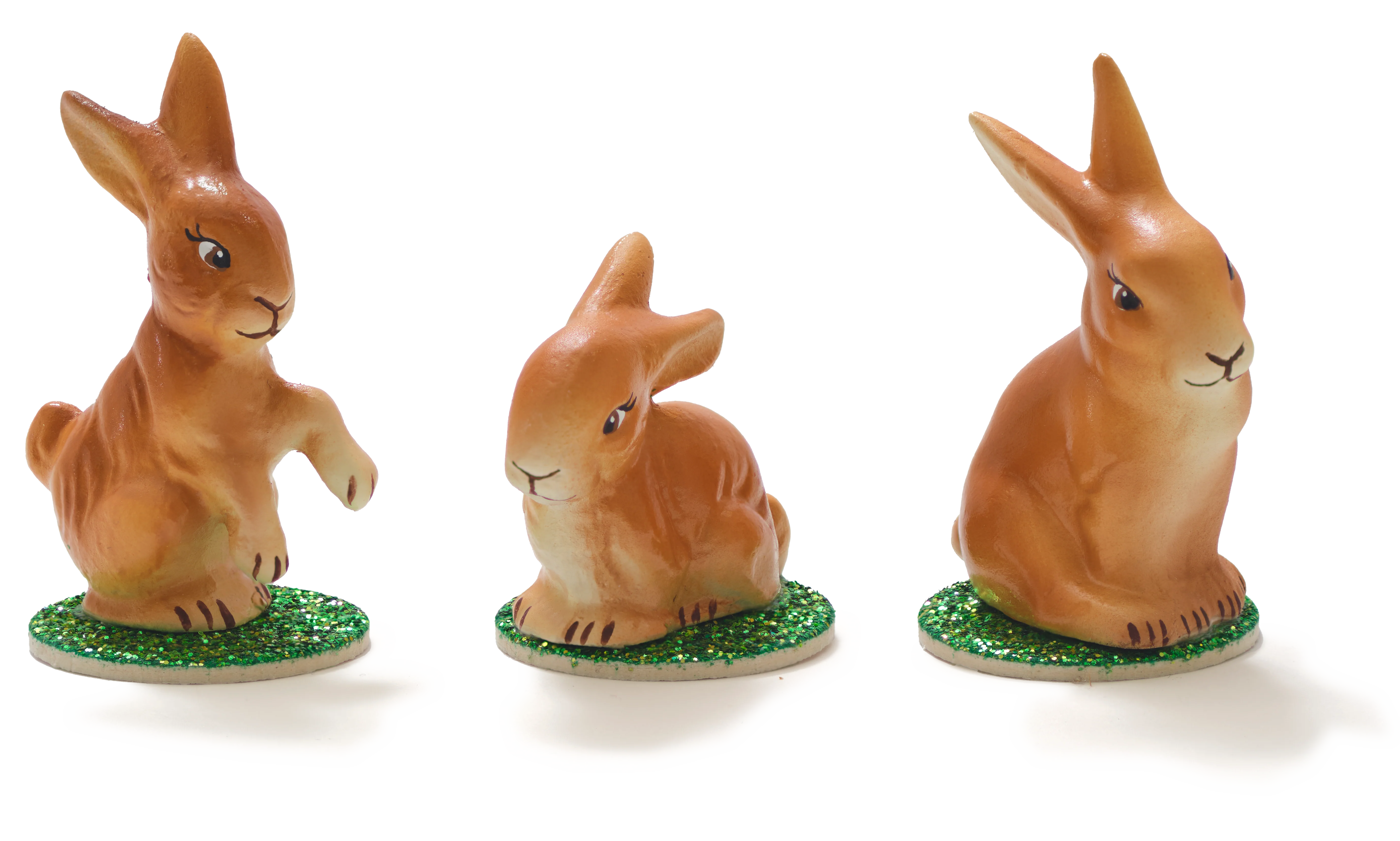 Traditional Papier-mâché Golden Bunny Figurines