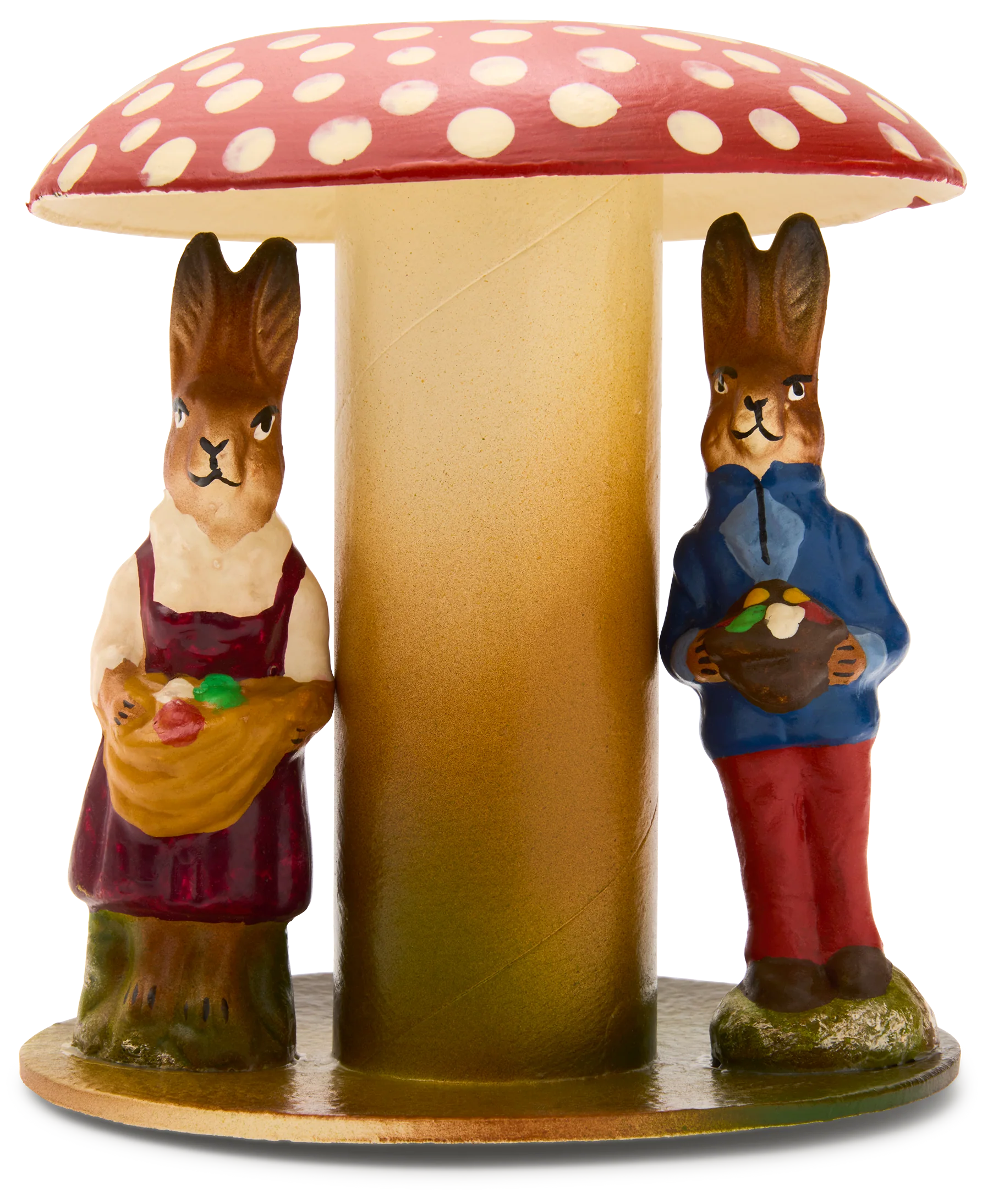 Traditional Papier-mâché Large Mushroom with Rabbits Candy Box