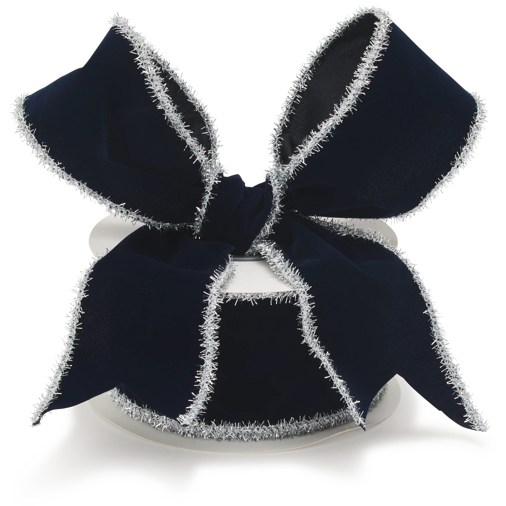 Velvet Wired Tinsel Ribbon, Navy and Silver