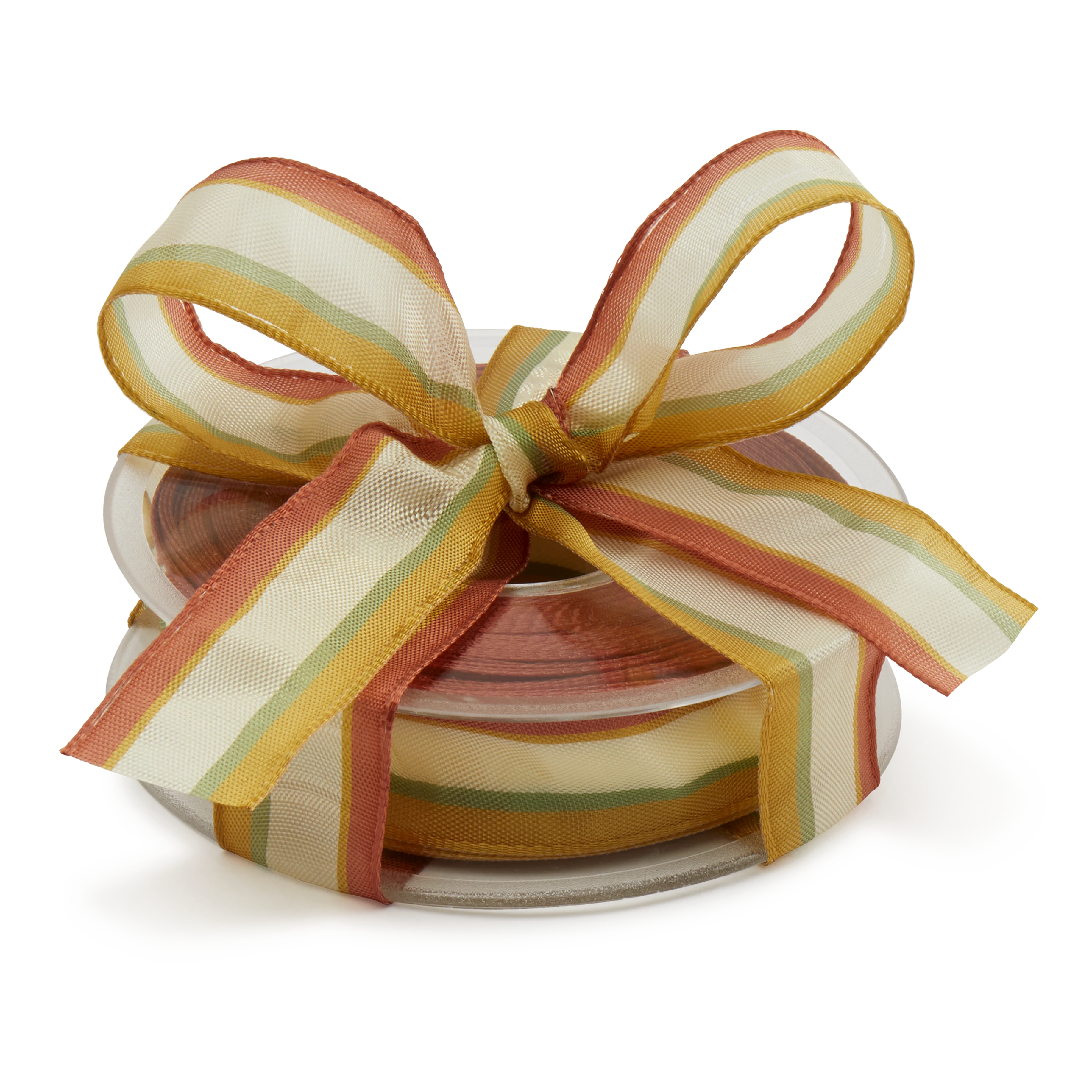 Wired Cream Brown Green Striped Ribbon, 20m roll