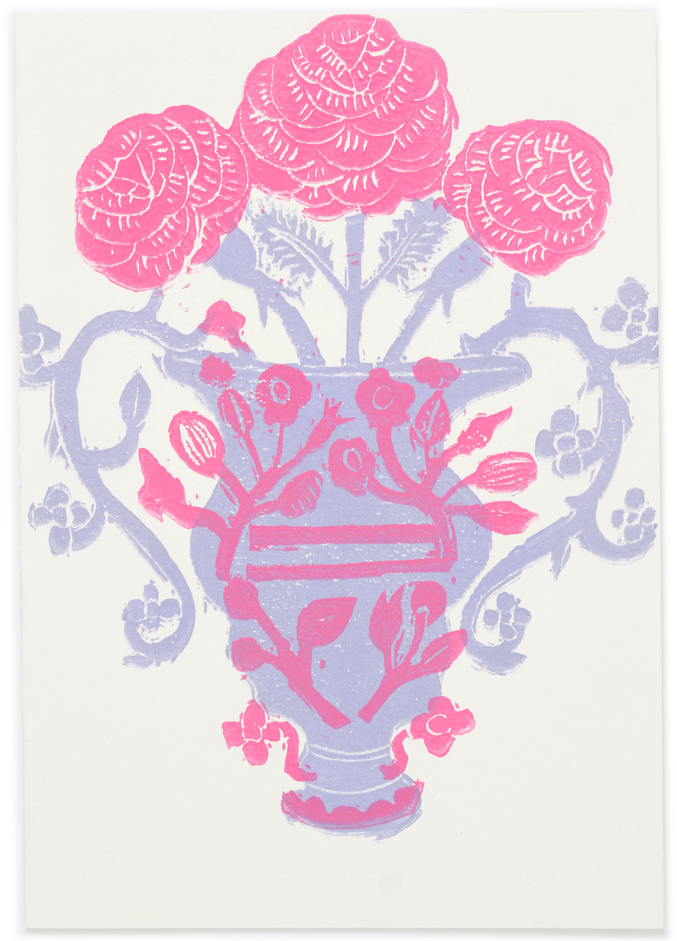 Woodblock Pink Georgian Vase Greeting Card